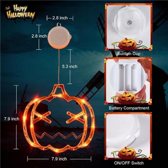 Halloween Window Decorations 3 Pack Orange Pumpkin Green Spider Purple - Picture 5 of 7